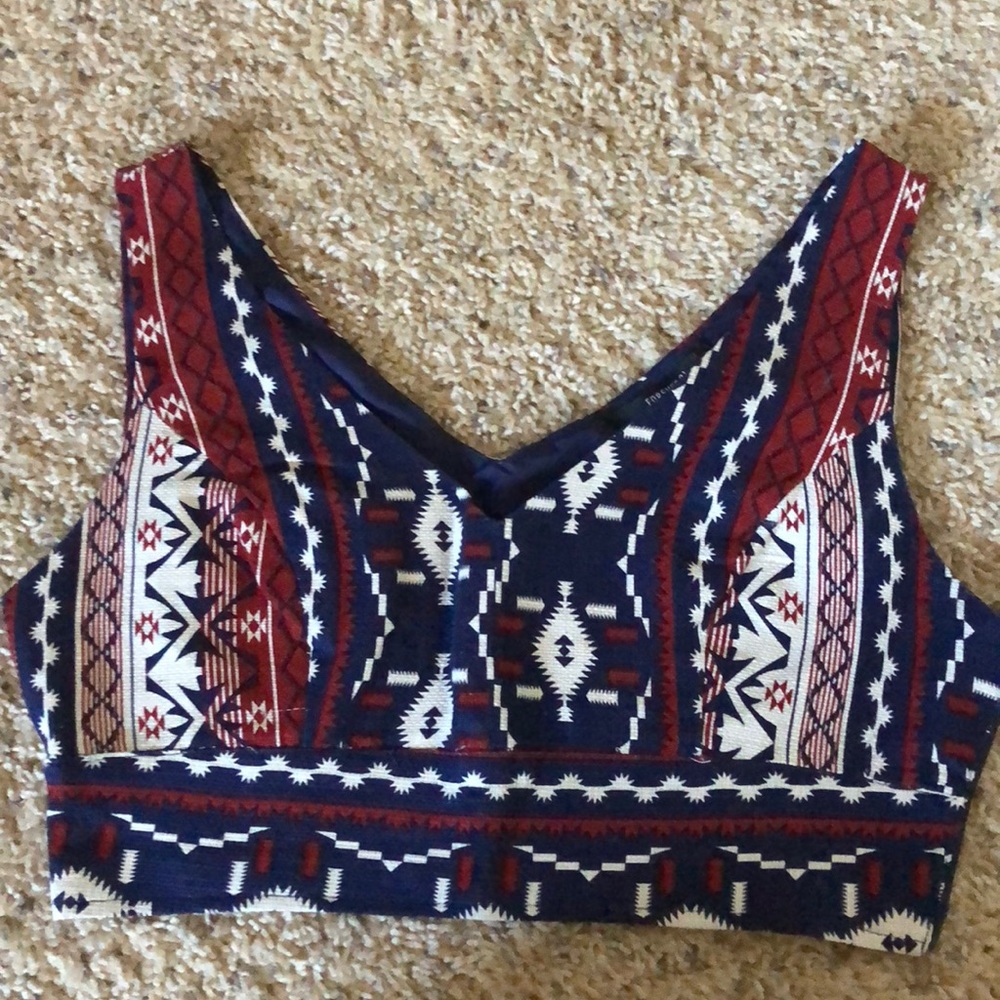 Navy and burgundy tribal print crop top